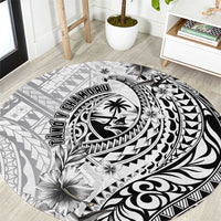 Guam-Land of the Chamorro Round Carpet Polynesian Tattoo Style Hibiscus and Plumeria Art