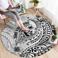 Guam-Land of the Chamorro Round Carpet Polynesian Tattoo Style Hibiscus and Plumeria Art