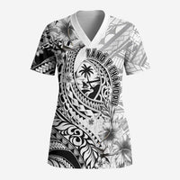 Guam-Land of the Chamorro Scrub Top Polynesian Tattoo Style Hibiscus and Plumeria Art - Polynesian Pride