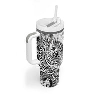 Guam-Land of the Chamorro Tumbler With Handle Polynesian Tattoo Style Hibiscus and Plumeria Art