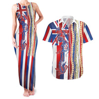 Hawaiian Sea Animals Couples Matching Tank Maxi Dress and Hawaiian Shirt with Lei and Flag Style LT03 Multicolor - Polynesian Pride