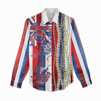 Hawaiian Sea Animals Women Casual Shirt with Lei and Flag Style LT03 - Polynesian Pride