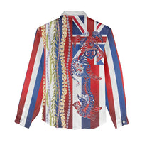 Hawaiian Sea Animals Women Casual Shirt with Lei and Flag Style LT03 - Polynesian Pride