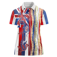 Hawaiian Sea Animals Women Polo Shirt with Lei and Flag Style
