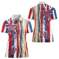 Hawaiian Sea Animals Women Polo Shirt with Lei and Flag Style