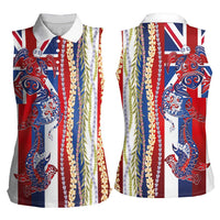 Hawaiian Sea Animals Women Sleeveless Polo Shirt with Lei and Flag Style