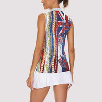 Hawaiian Sea Animals Women Sleeveless Polo Shirt with Lei and Flag Style