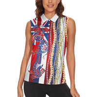Hawaiian Sea Animals Women Sleeveless Polo Shirt with Lei and Flag Style