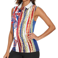 Hawaiian Sea Animals Women Sleeveless Polo Shirt with Lei and Flag Style
