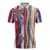 Hawaiian Sea Animals Zipper Polo Shirt with Lei and Flag Style