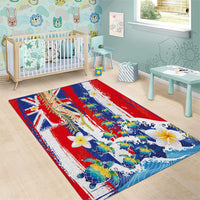 Hawaiian Sea Turtles and Plumeria Area Rug with Lei and Flag Grunge Style LT03 - Polynesian Pride