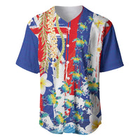 Hawaiian Sea Turtles and Plumeria Baseball Jersey with Lei and Flag Grunge Style LT03 Multicolor - Polynesian Pride