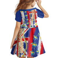 Hawaiian Sea Turtles and Plumeria Family Matching Off Shoulder Maxi Dress and Hawaiian Shirt with Lei and Flag Grunge Style LT03 - Polynesian Pride