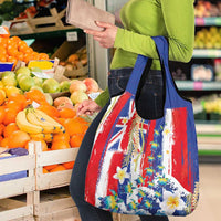 Hawaiian Sea Turtles and Plumeria Grocery Bag with Lei and Flag Grunge Style LT03 - Polynesian Pride