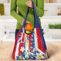 Hawaiian Sea Turtles and Plumeria Grocery Bag with Lei and Flag Grunge Style LT03 - Polynesian Pride