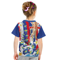Hawaiian Sea Turtles and Plumeria Kid T Shirt with Lei and Flag Grunge Style LT03 - Polynesian Pride