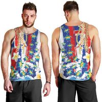Hawaiian Sea Turtles and Plumeria Men Tank Top with Lei and Flag Grunge Style LT03 - Polynesian Pride