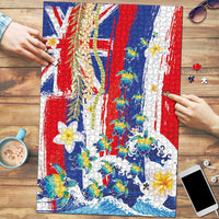 Hawaiian Sea Turtles and Plumeria Puzzle with Lei and Flag Grunge Style