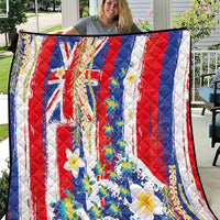 Hawaiian Sea Turtles and Plumeria Quilt with Lei and Flag Grunge Style LT03 Multicolor - Polynesian Pride