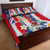 Hawaiian Sea Turtles and Plumeria Quilt Bed Set with Lei and Flag Grunge Style LT03 - Polynesian Pride