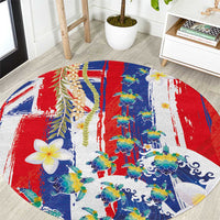 Hawaiian Sea Turtles and Plumeria Round Carpet with Lei and Flag Grunge Style LT03 Multicolor - Polynesian Pride
