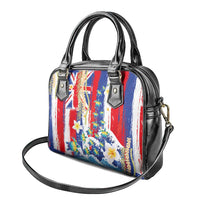 Hawaiian Sea Turtles and Plumeria Shoulder Handbag with Lei and Flag Grunge Style LT03 - Polynesian Pride