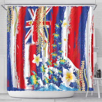 Hawaiian Sea Turtles and Plumeria Shower Curtain with Lei and Flag Grunge Style LT03 - Polynesian Pride