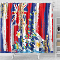 Hawaiian Sea Turtles and Plumeria Shower Curtain with Lei and Flag Grunge Style LT03 - Polynesian Pride