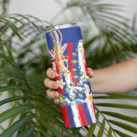 Hawaiian Sea Turtles and Plumeria Skinny Tumbler with Lei and Flag Grunge Style LT03 - Polynesian Pride