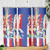 Hawaiian Sea Turtles and Plumeria Skinny Tumbler with Lei and Flag Grunge Style LT03 - Polynesian Pride