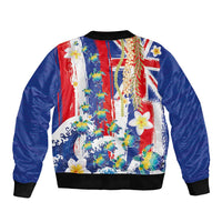 Hawaiian Sea Turtles and Plumeria Sleeve Zip Bomber Jacket with Lei and Flag Grunge Style LT03 - Polynesian Pride