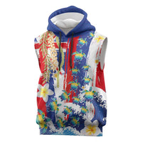 Hawaiian Sea Turtles and Plumeria Sleeveless Hoodie with Lei and Flag Grunge Style LT03 Multicolor - Polynesian Pride
