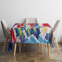 Hawaiian Sea Turtles and Plumeria Tablecloth with Lei and Flag Grunge Style