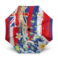 Hawaiian Sea Turtles and Plumeria Umbrella with Lei and Flag Grunge Style LT03 One Size Folded 11.42 inch Opened Diameter 37.4 inch Multicolor - Polynesian Pride