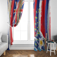Hawaiian Sea Turtles and Plumeria Window Curtain with Lei and Flag Grunge Style LT03 - Polynesian Pride