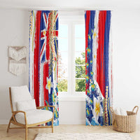 Hawaiian Sea Turtles and Plumeria Window Curtain with Lei and Flag Grunge Style LT03 - Polynesian Pride