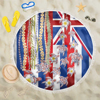 Hawaiian Polynesian Tribal Turtles Beach Blanket with Lei and Flag Style
