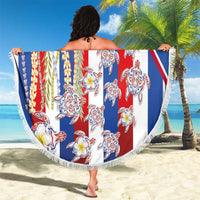 Hawaiian Polynesian Tribal Turtles Beach Blanket with Lei and Flag Style