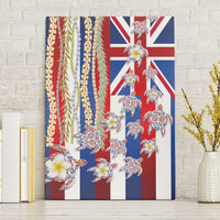 Hawaiian Polynesian Tribal Turtles Canvas Wall Art with Lei and Flag Style