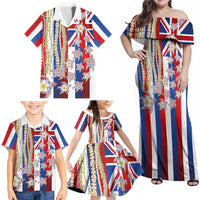 Hawaiian Polynesian Tribal Turtles Family Matching Off Shoulder Maxi Dress and Hawaiian Shirt with Lei and Flag Style LT03 - Polynesian Pride