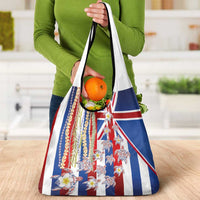 Hawaiian Polynesian Tribal Turtles Grocery Bag with Lei and Flag Style