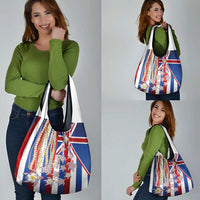 Hawaiian Polynesian Tribal Turtles Grocery Bag with Lei and Flag Style