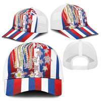 Hawaiian Polynesian Tribal Turtles Mesh Trucker Cap with Lei and Flag Style
