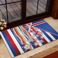 Hawaiian Polynesian Tribal Turtles Rubber Doormat with Lei and Flag Style