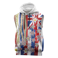 Hawaiian Polynesian Tribal Turtles Sleeveless Hoodie with Lei and Flag Style