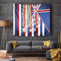 Hawaiian Polynesian Tribal Turtles Tapestry with Lei and Flag Style