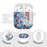 Hawaiian Tribal Manta Ray AirPods Case Kakau Tattoo and Flowers Surfing Waves Pattern Ocean Color LT03 - Polynesian Pride