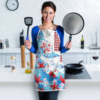 Hawaiian Tribal Manta Ray Apron Kakau Tattoo and Flowers Surfing Waves Pattern Ocean Color