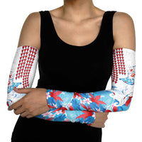 Hawaiian Tribal Manta Ray Arm Sleeves Kakau Tattoo and Flowers Surfing Waves Pattern Ocean Color LT03 - Polynesian Pride
