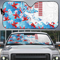 Hawaiian Tribal Manta Ray Auto Sun Shade Kakau Tattoo and Flowers Surfing Waves Pattern Ocean Color LT03 Multicolor - Polynesian Pride